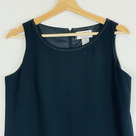 Mary McFadden Vintage Solid Black White Stitch Sleeveless‎ Shift Dress Womens 8 - Picture 2 of 11